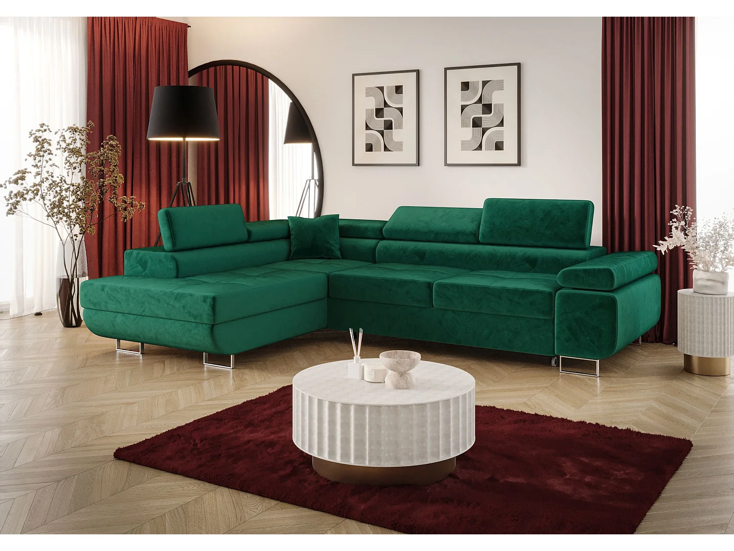 ECKSOFA EMILY mit Schlaffunktion Monolith 37 Grün Links L-Form Sofa mit Stauraum Bettkasten Wohnzimmersofa Couch Sofa Bettsofa Bettkasten Bettcouch