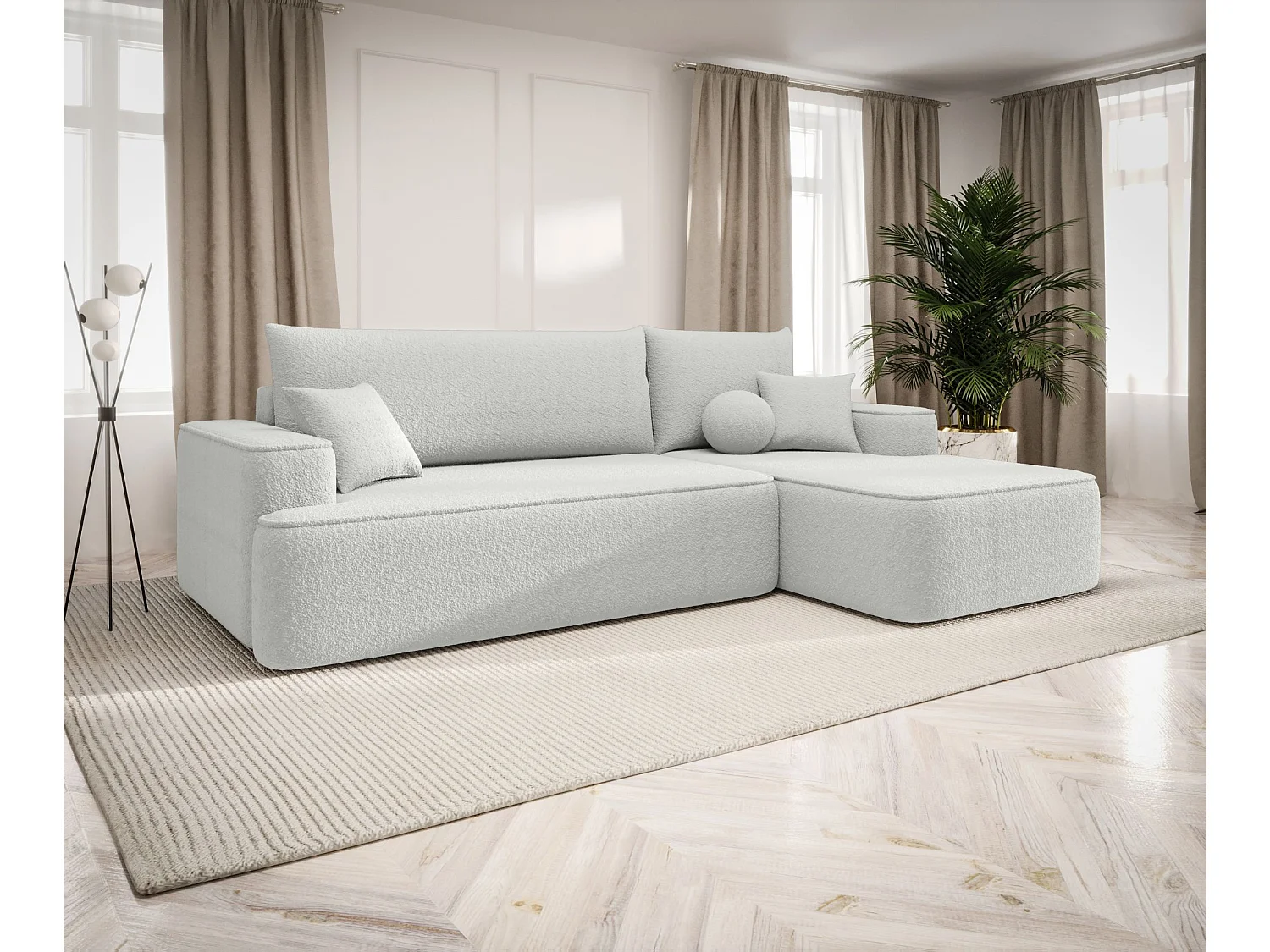 ECKSOFA mit Schlaffunktion FIGO Quelle 01 Weiß Rechts L-Form Sofa mit Stauraum Bettkasten Wohnzimmersofa Couch Sofa Bettsofa Bettkasten Bettcouch