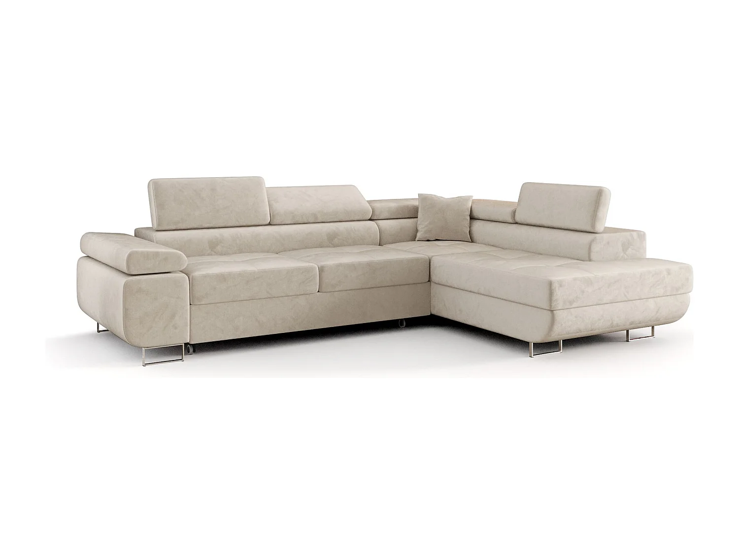 HOEKBANK EMILY met slaapfunctie Monolith 02 Beige Rechts L-vorm bank met opbergruimte, slaapbank, woonkamerbank