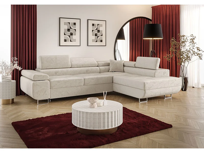 ECKSOFA EMILY mit Schlaffunktion Monolith 02 Beige Rechts L-Form Sofa mit Stauraum Bettkasten Wohnzimmersofa Couch Sofa Bettsofa Bettkasten Bettcouch