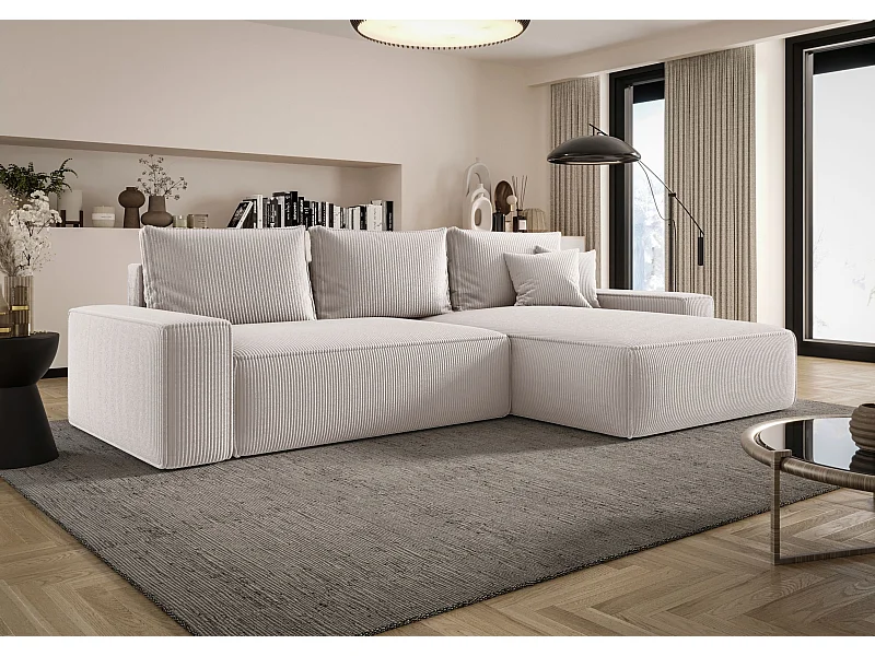 ECKSOFA MONA mit Schlaffunktion POSO 100 Ecru Rechts L-Form Sofa mit Stauraum Bettkasten Wohnzimmersofa Couch Sofa Bettsofa Bettkasten Bettcouch