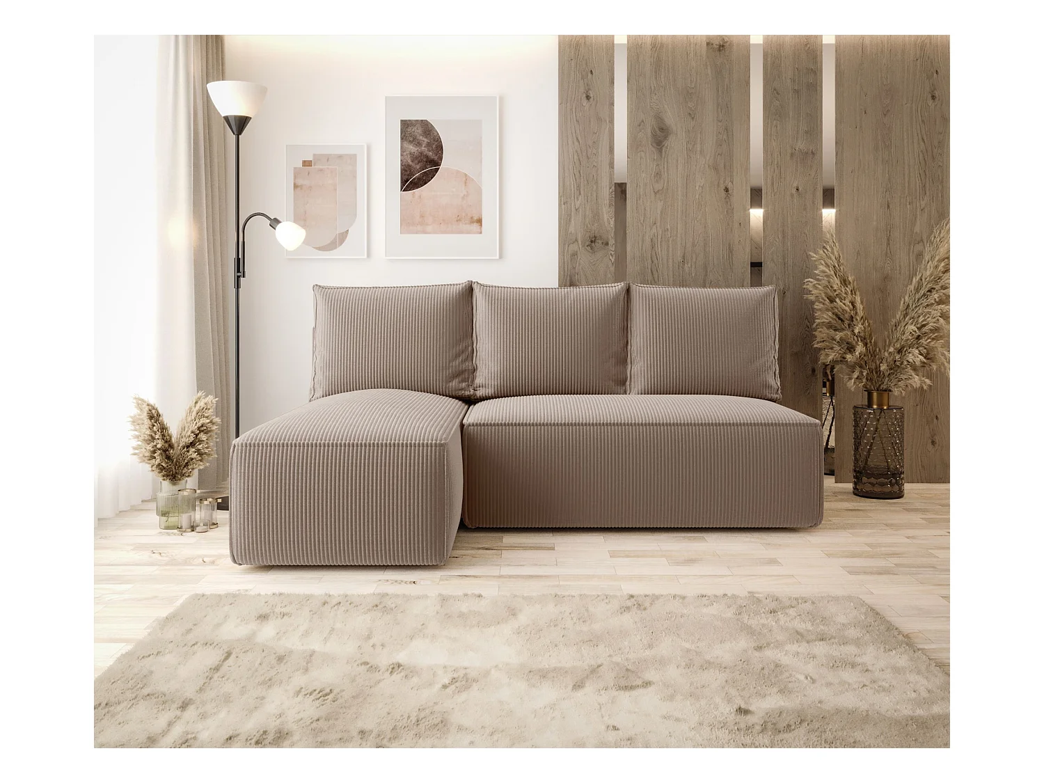 ECKSOFA mit Schlaffunktion SAVIO MINI Poso 02 Hellbraun Links L-Form Sofa mit Stauraum Bettkasten Wohnzimmersofa Couch Sofa Bettsofa Bettkasten Bettcouch