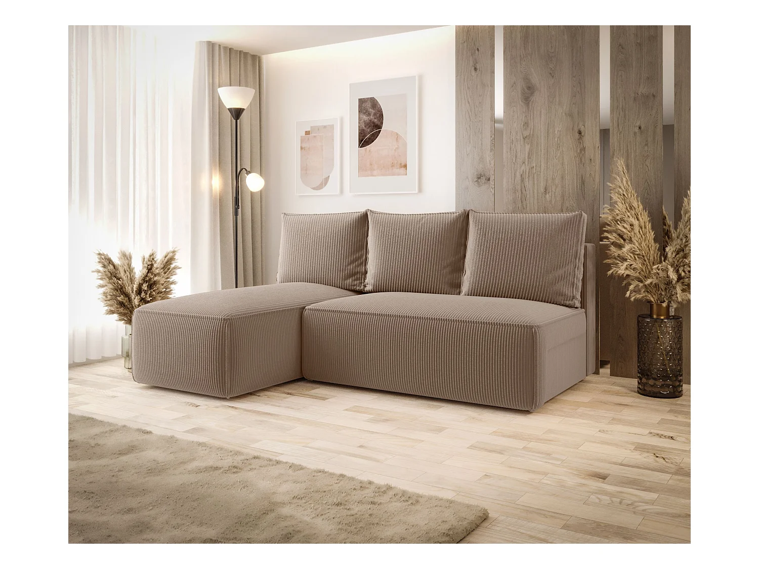 ECKSOFA mit Schlaffunktion SAVIO MINI Poso 02 Hellbraun Links L-Form Sofa mit Stauraum Bettkasten Wohnzimmersofa Couch Sofa Bettsofa Bettkasten Bettcouch