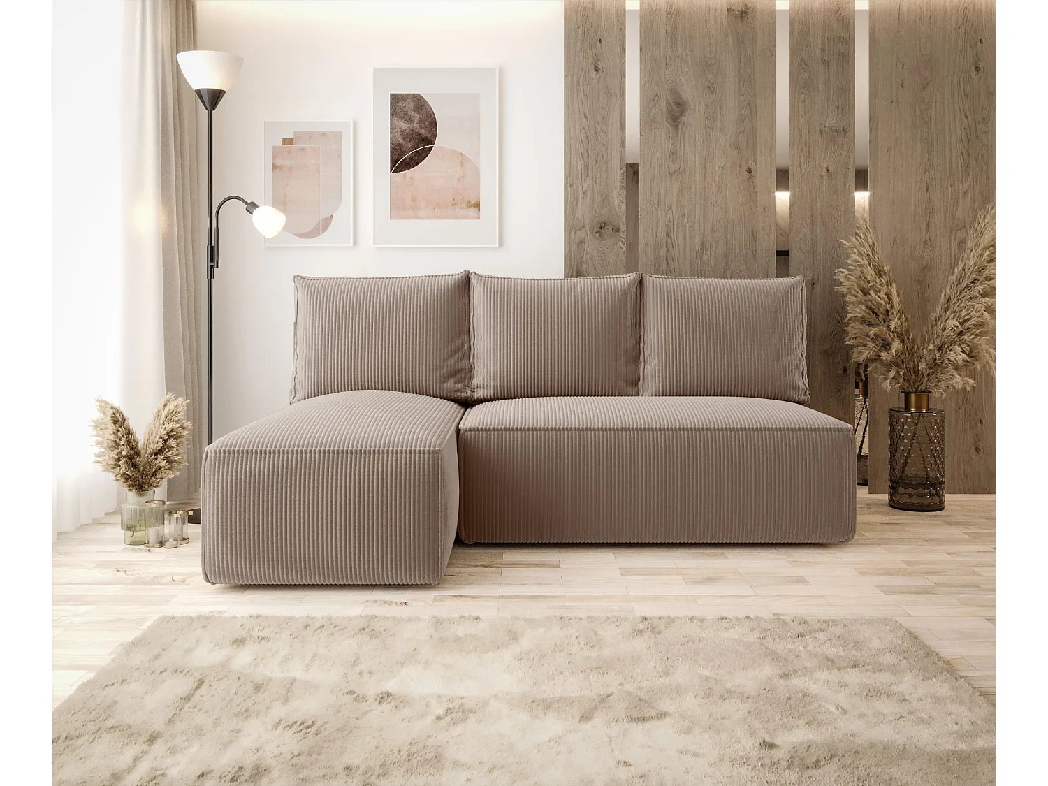 ECKSOFA mit Schlaffunktion SAVIO MINI Poso 02 Hellbraun Links L-Form Sofa mit Stauraum Bettkasten Wohnzimmersofa Couch Sofa Bettsofa Bettkasten Bettcouch