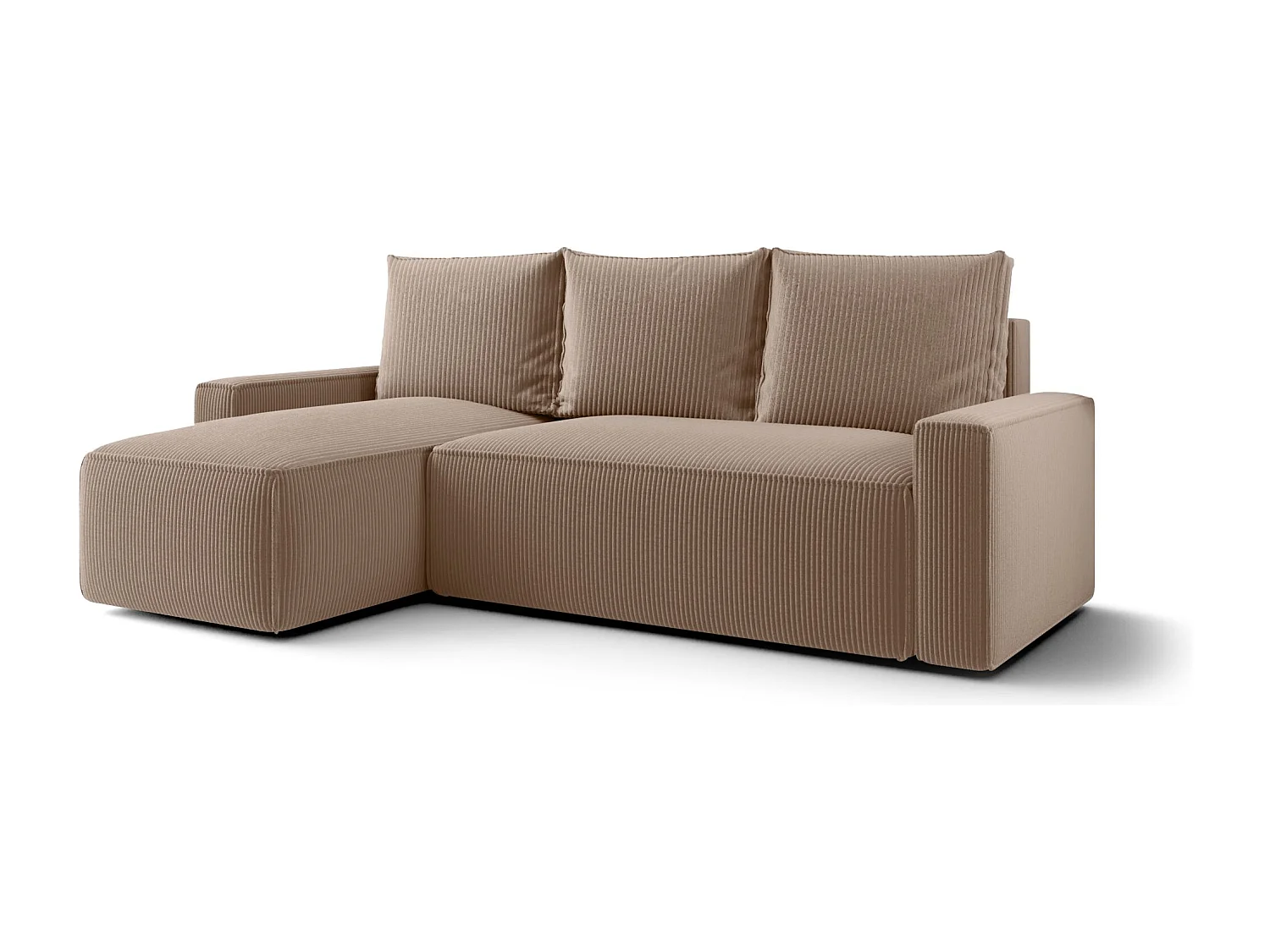 Hoekbank met slaapfunctie SAVIO Poso 02 lichtbruin links L-vormige bank met opbergruimte woonkamerbank, slaapbank, bank met opbergruimte