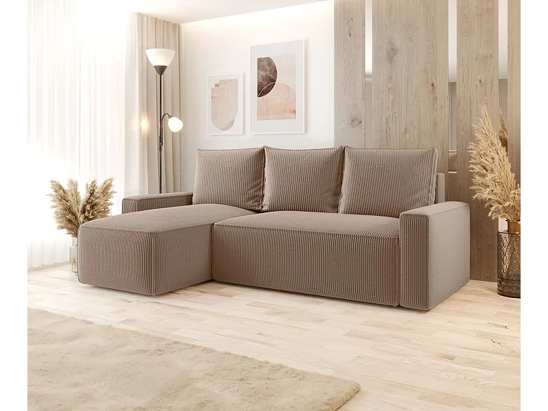 Hoekbank met slaapfunctie SAVIO Poso 02 lichtbruin links L-vormige bank met opbergruimte woonkamerbank, slaapbank, bank met opbergruimte