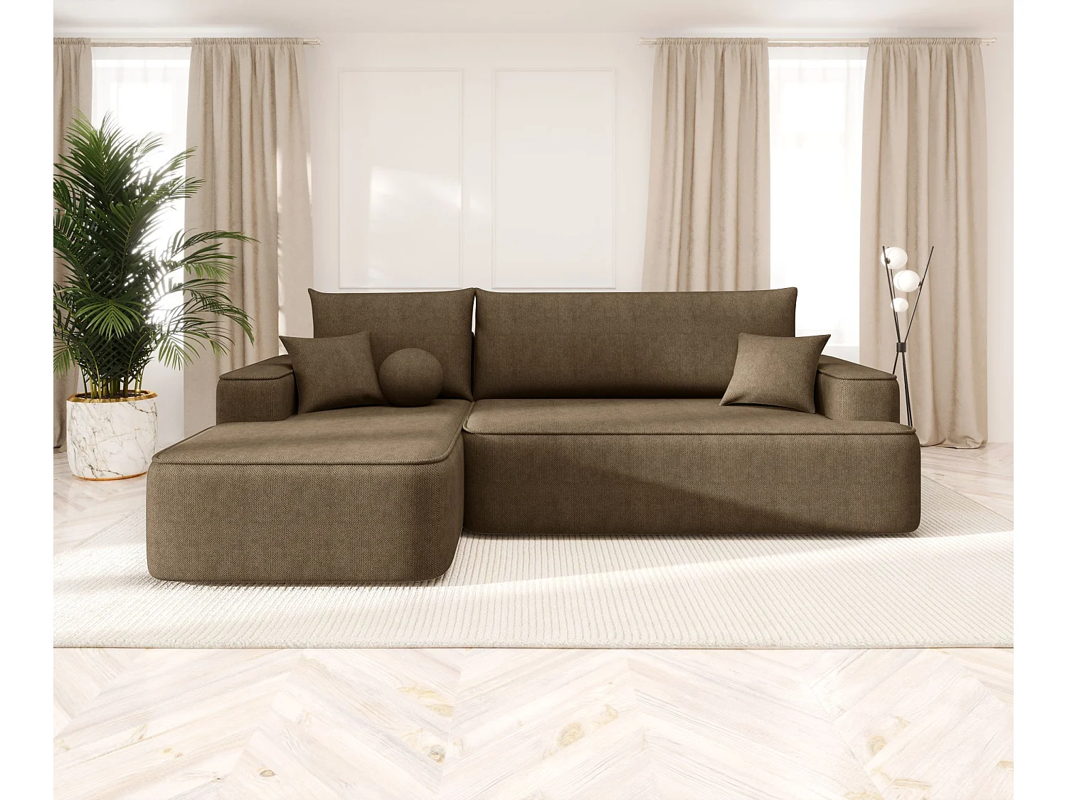 NAROŻNIK FIGO z funkcją spania Curio 20 Brązowy Lewy Sofa w kształcie L z pojemnikiem na pościel, sofa rozkładana, sofa do salonu