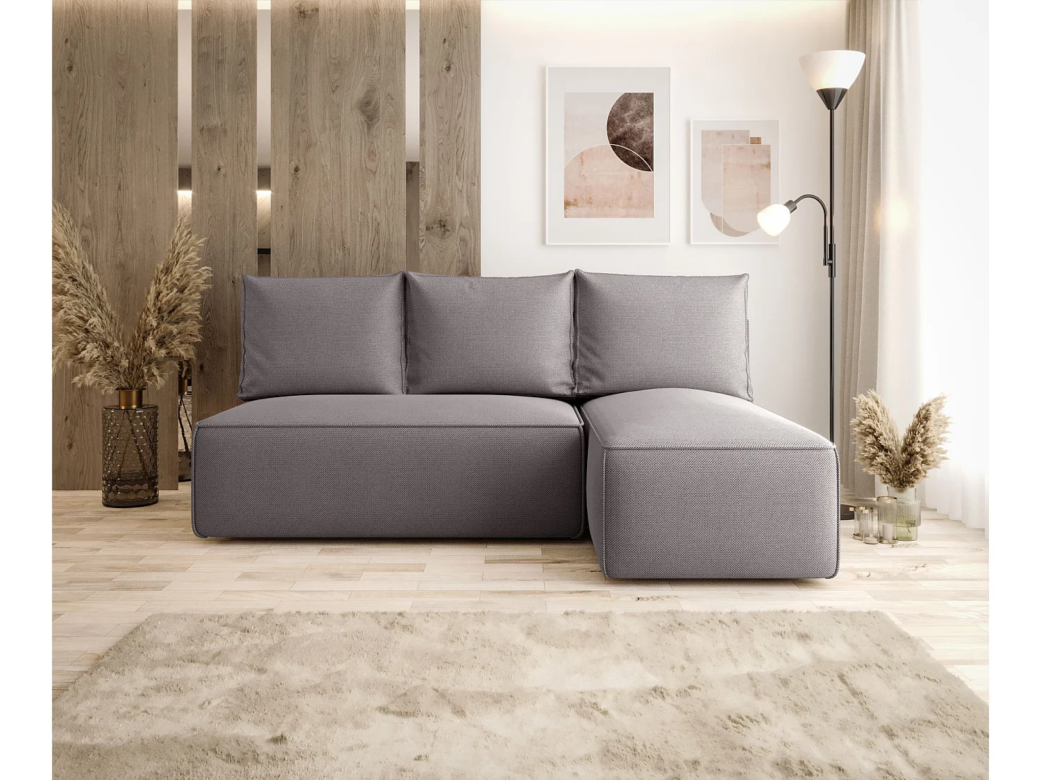 Narożnik z funkcją spania SAVIO MINI Curio 83 szary prawy sofa w kształcie L z pojemnikiem na pościel sofa do salonu, sofa rozkładana, sofa z pojemnikiem