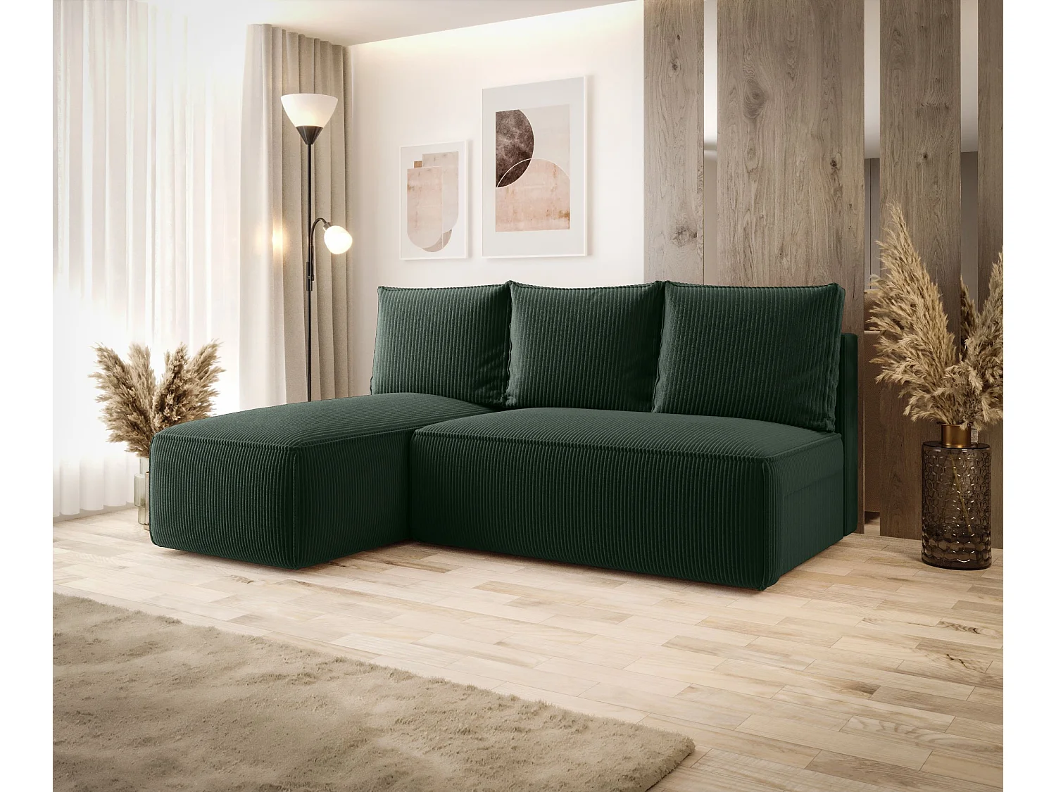 ECKSOFA mit Schlaffunktion SAVIO MINI Poso 14 Dunkelgrün Links L-Form Sofa mit Stauraum Bettkasten Wohnzimmersofa Couch Sofa Bettsofa Bettkasten Bettcouch