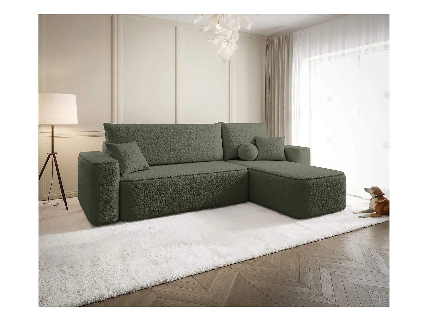 ECKSOFA mit Schlaffunktion SENNO Quelle 37 Dunkelgrün Rechts L-Form Sofa mit Stauraum Bettkasten Wohnzimmersofa Couch Sofa Bettsofa Bettkasten Bettcouch