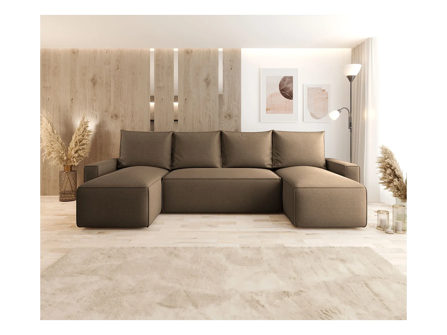 Hoekbank met slaapfunctie SAVIO U Curio 20 bruin U-Form Sofa met opbergruimte woonkamerbank, slaapbank, bank met opbergruimte