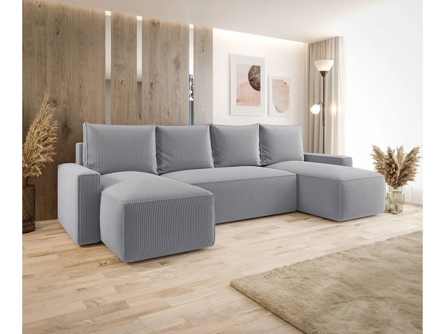 ECKSOFA mit Schlaffunktion SAVIO U Poso 55 Grau U-Form Sofa mit Stauraum Bettkasten Wohnzimmersofa Couch Sofa Bettsofa Bettkasten Bettcouch