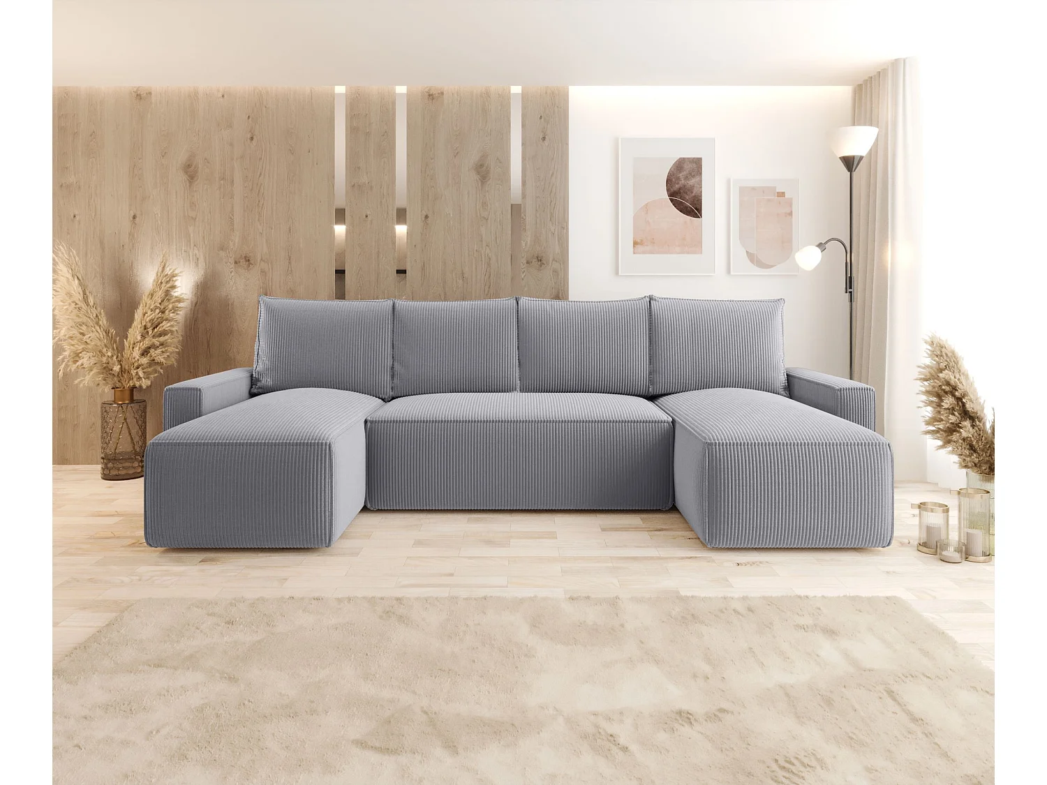 ECKSOFA mit Schlaffunktion SAVIO U Poso 55 Grau U-Form Sofa mit Stauraum Bettkasten Wohnzimmersofa Couch Sofa Bettsofa Bettkasten Bettcouch
