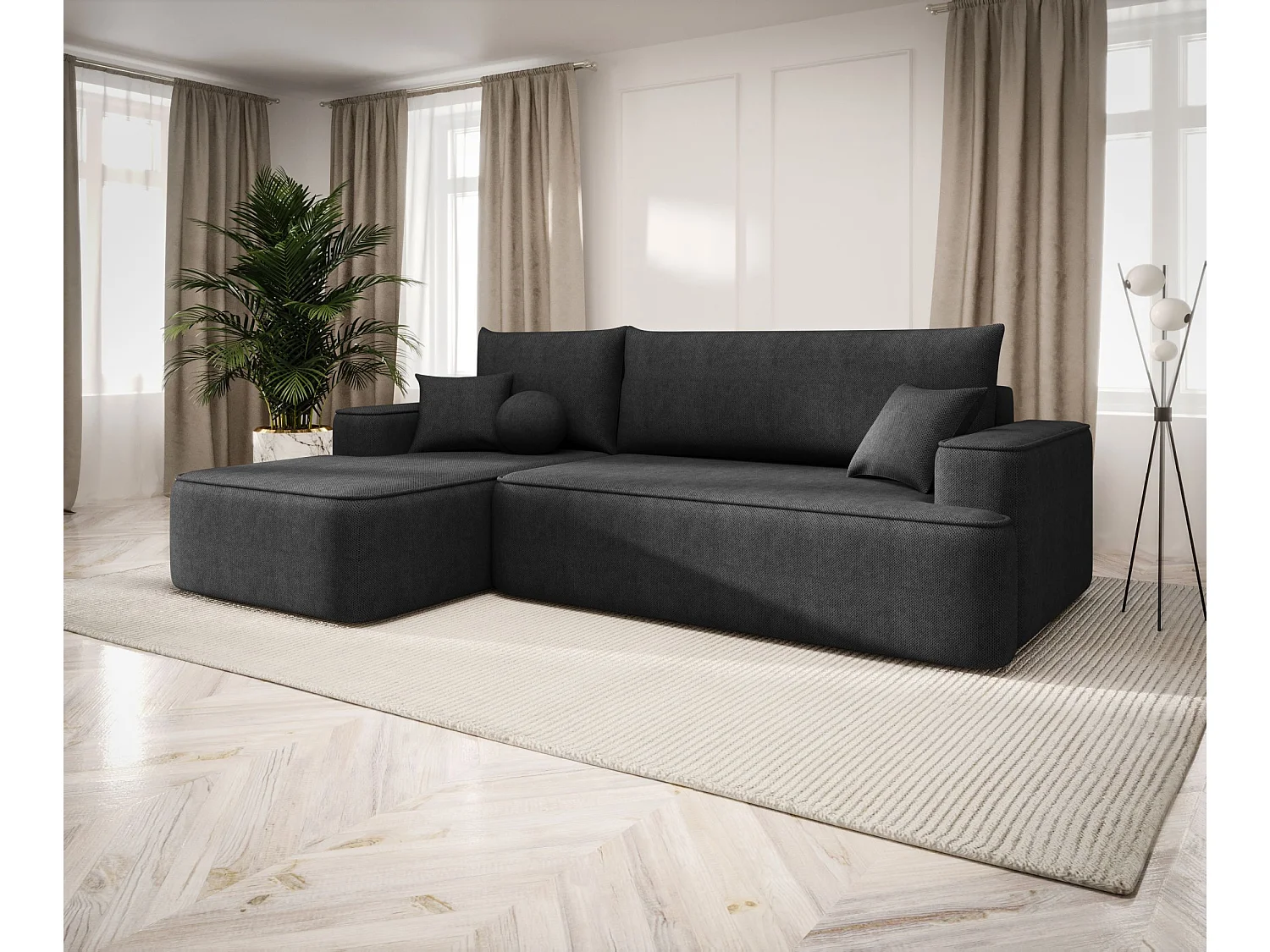ECKSOFA mit Schlaffunktion FIGO Curio 97 Dunkelgrau Links L-Form Sofa mit Stauraum Bettkasten Wohnzimmersofa Couch Sofa Bettsofa Bettkasten Bettcouch