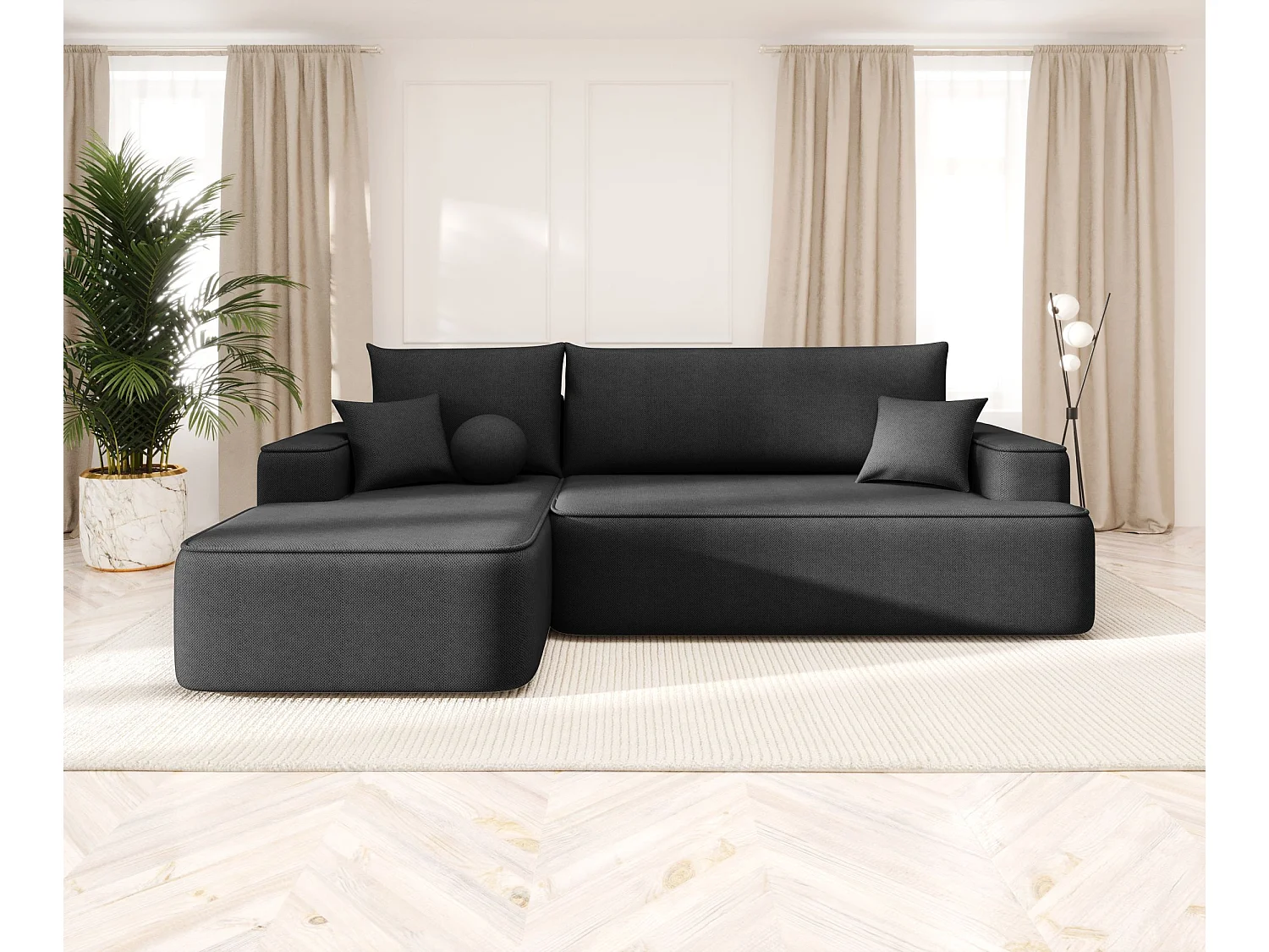 ECKSOFA mit Schlaffunktion FIGO Curio 97 Dunkelgrau Links L-Form Sofa mit Stauraum Bettkasten Wohnzimmersofa Couch Sofa Bettsofa Bettkasten Bettcouch