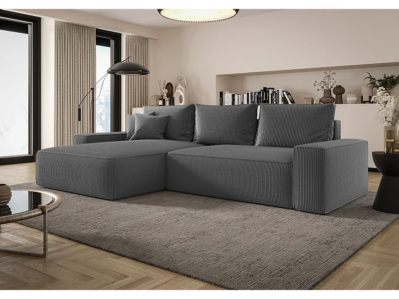 ECKSOFA MONA mit Schlaffunktion POSO 60 Grau Links L-Form Sofa mit Stauraum Bettkasten Wohnzimmersofa Couch Sofa Bettsofa Bettkasten Bettcouch