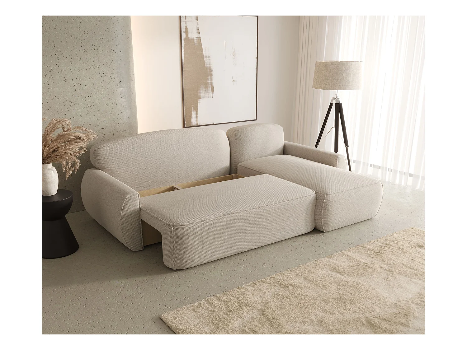 ECKSOFA mit Schlaffunktion LUCAS Curio 15 Beige Rechts L-Form Sofa mit Stauraum Bettkasten Wohnzimmersofa Couch Sofa Bettsofa Bettkasten Bettcouch