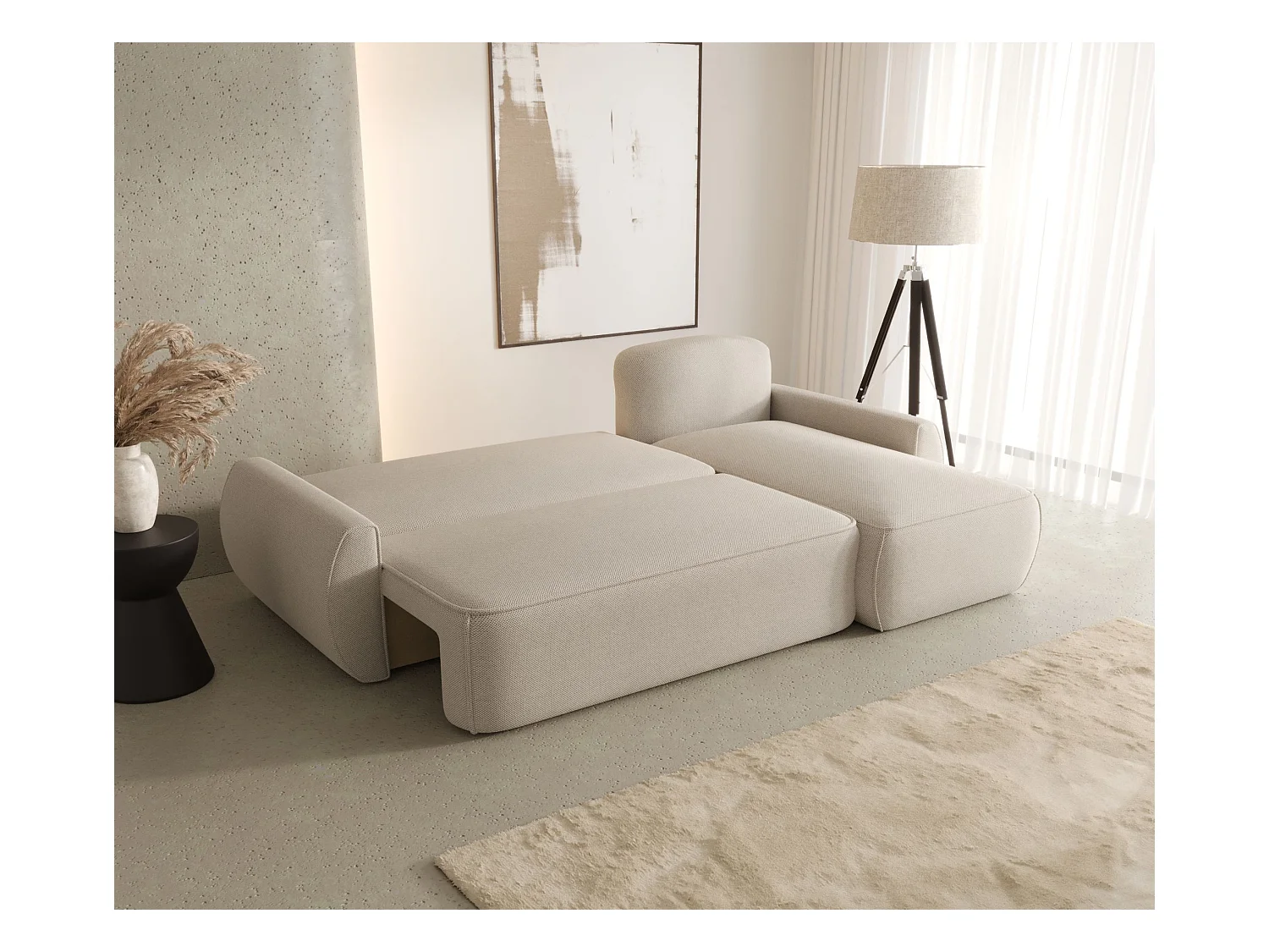 ECKSOFA mit Schlaffunktion LUCAS Curio 15 Beige Rechts L-Form Sofa mit Stauraum Bettkasten Wohnzimmersofa Couch Sofa Bettsofa Bettkasten Bettcouch