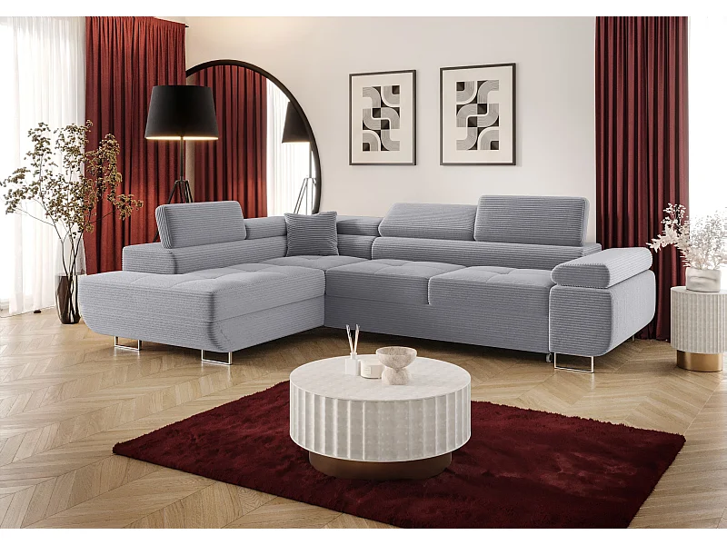 ECKSOFA EMILY mit Schlaffunktion Poso 55 Hellgrau Links L-Form Sofa mit Stauraum Bettkasten Wohnzimmersofa Couch Sofa Bettsofa Bettkasten Bettcouch
