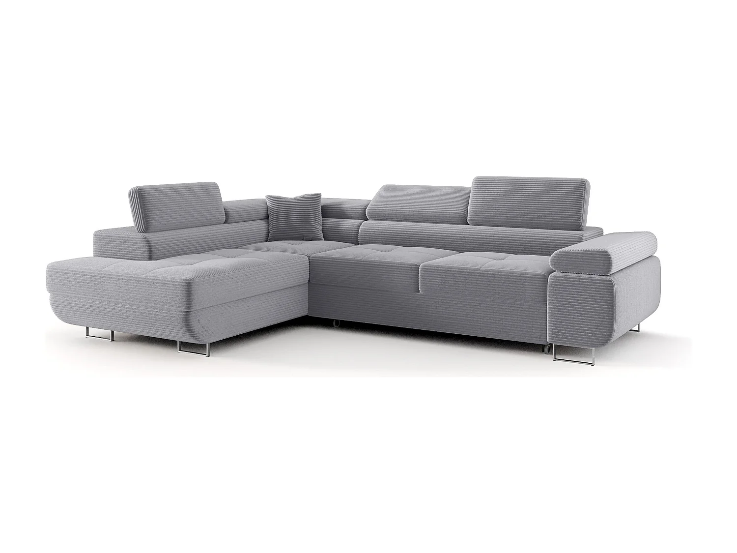 NAROŻNIK EMILY z funkcją spania Poso 55 Jasnoszary Lewy Sofa w kształcie L z pojemnikiem na pościel, sofa rozkładana, sofa do salonu