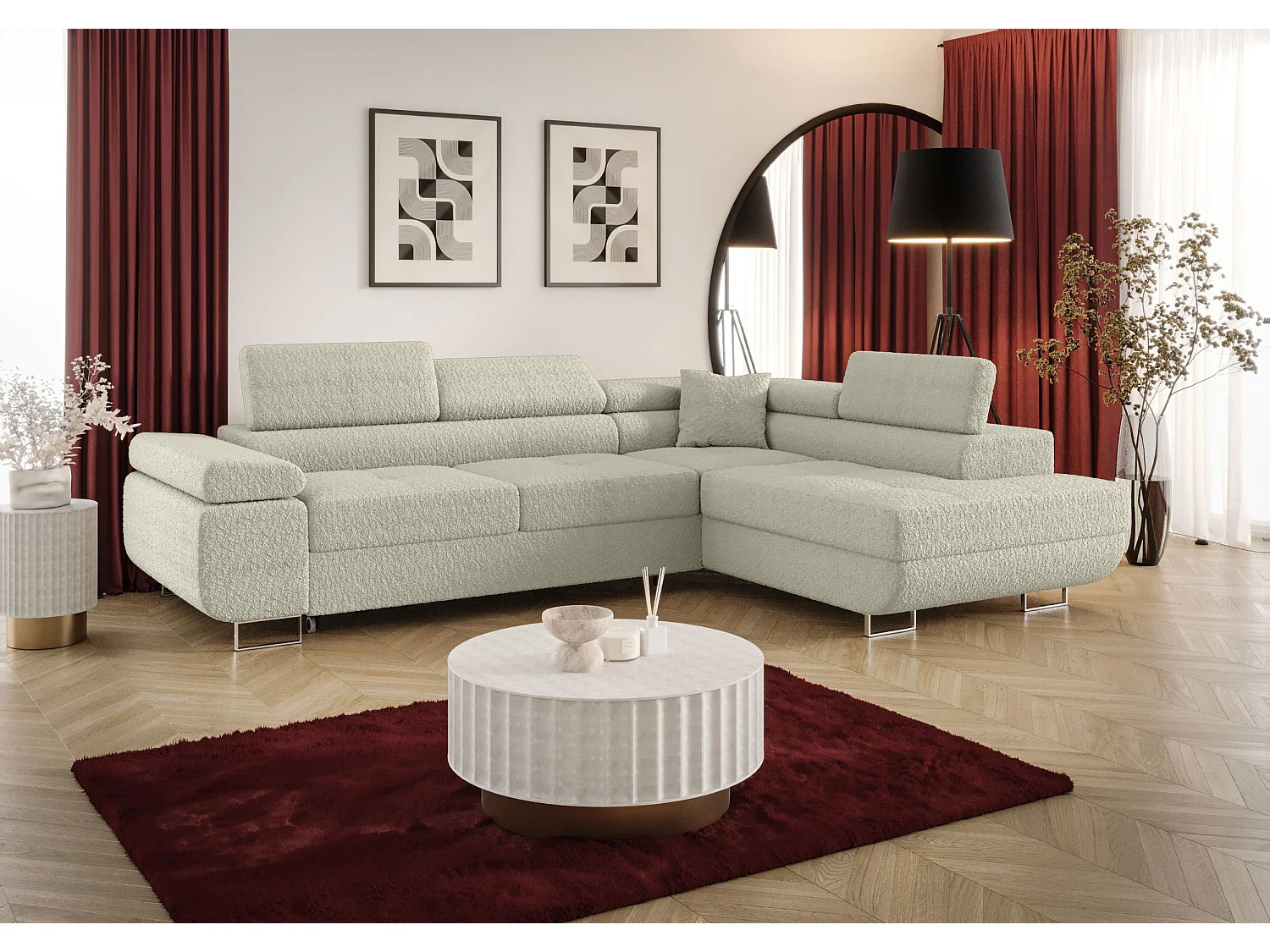 ECKSOFA EMILY mit Schlaffunktion Quelle 03 Beige Rechts L-Form Sofa mit Stauraum Bettkasten Wohnzimmersofa Couch Sofa Bettsofa Bettkasten Bettcouch