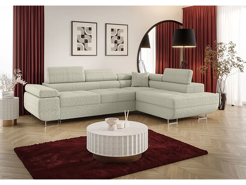 ECKSOFA EMILY mit Schlaffunktion Quelle 03 Beige Rechts L-Form Sofa mit Stauraum Bettkasten Wohnzimmersofa Couch Sofa Bettsofa Bettkasten Bettcouch