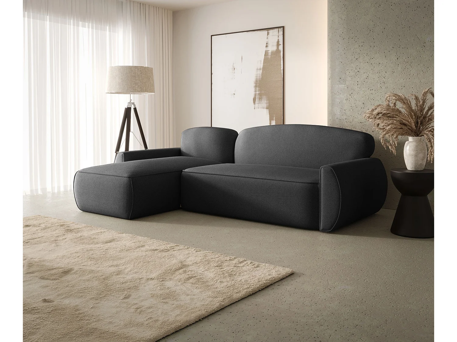 ECKSOFA mit Schlaffunktion LUCAS Curio 97 Dunkelgrau Links L-Form Sofa mit Stauraum Bettkasten Wohnzimmersofa Couch Sofa Bettsofa Bettkasten Bettcouch
