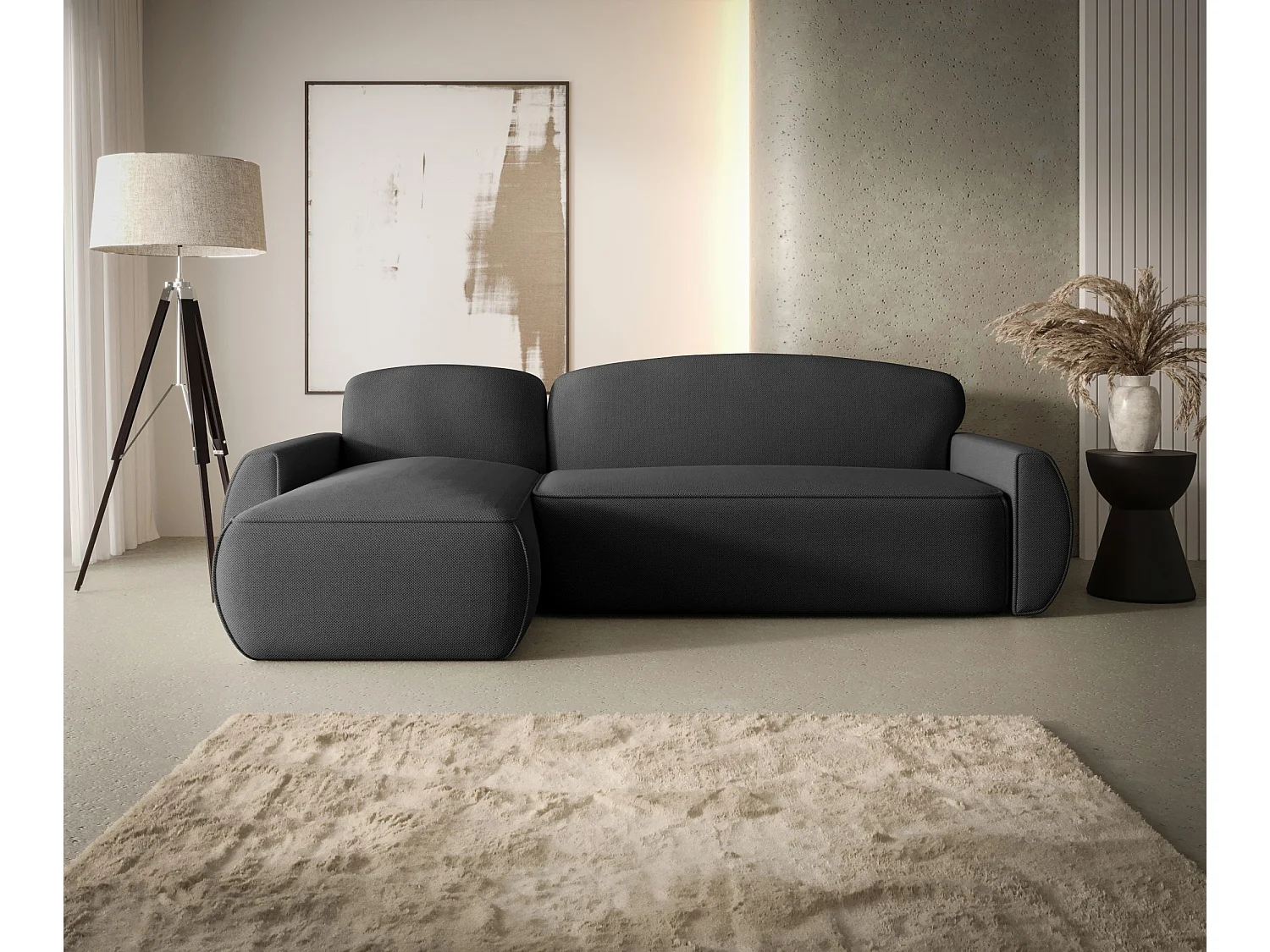 ECKSOFA mit Schlaffunktion LUCAS Curio 97 Dunkelgrau Links L-Form Sofa mit Stauraum Bettkasten Wohnzimmersofa Couch Sofa Bettsofa Bettkasten Bettcouch