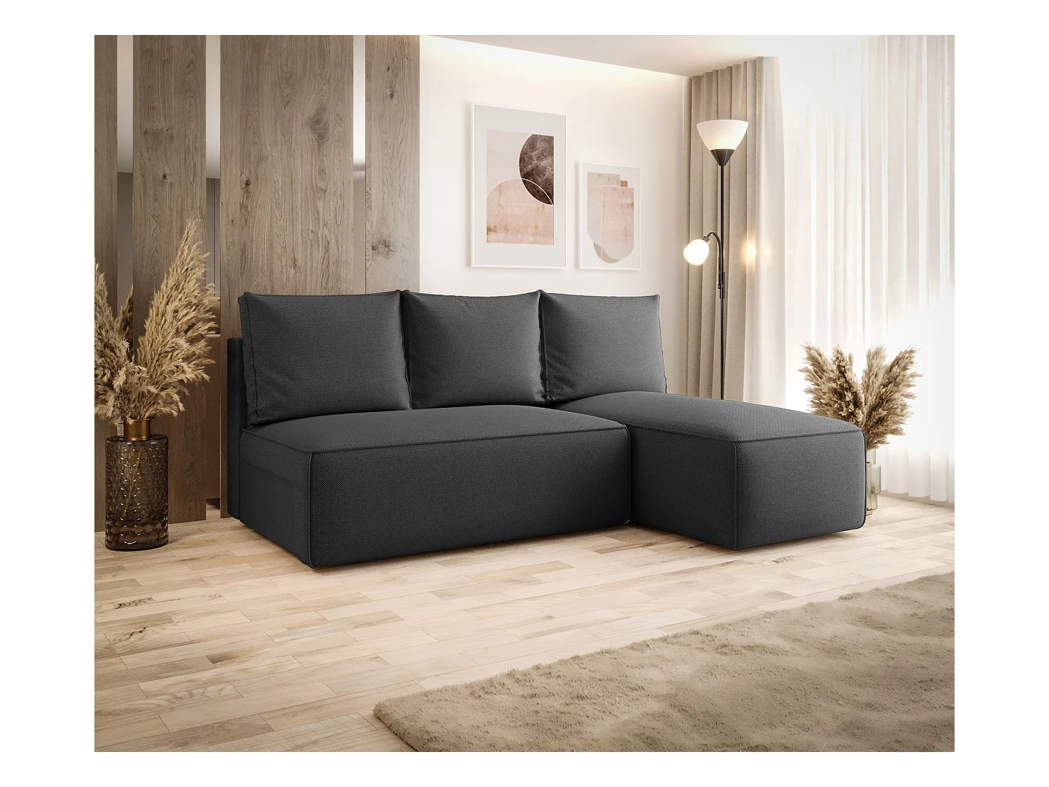 ECKSOFA mit Schlaffunktion SAVIO MINI Curio 97 Dunkelgrau Rechts L-Form Sofa mit Stauraum Bettkasten Wohnzimmersofa Couch Sofa Bettsofa Bettkasten Bettcouch