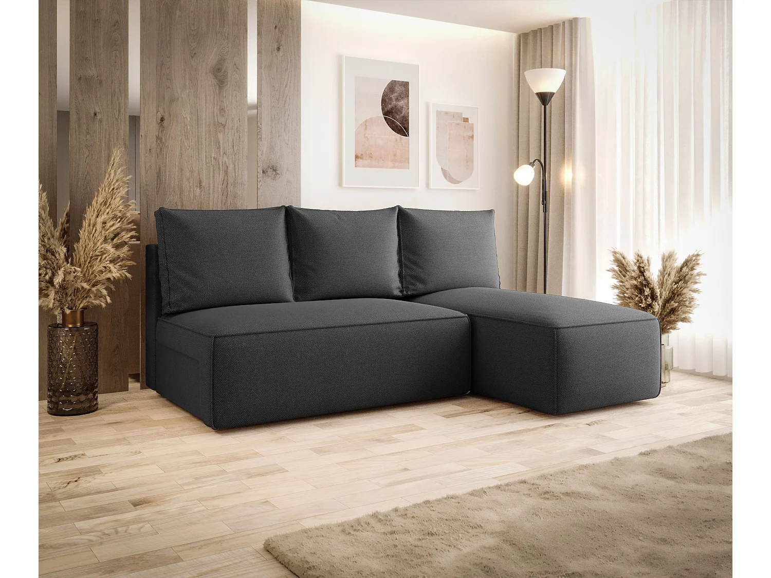 ECKSOFA mit Schlaffunktion SAVIO MINI Curio 97 Dunkelgrau Rechts L-Form Sofa mit Stauraum Bettkasten Wohnzimmersofa Couch Sofa Bettsofa Bettkasten Bettcouch