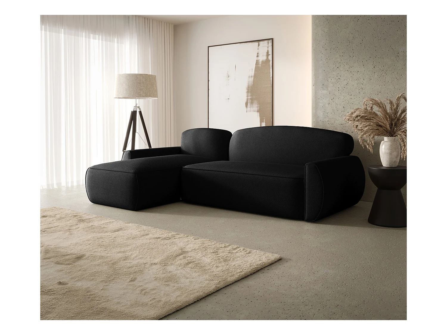 Narożnik z funkcją spania LUCAS Curio 99 czarny lewy sofa w kształcie L z pojemnikiem na pościel sofa do salonu, sofa rozkładana, sofa z pojemnikiem