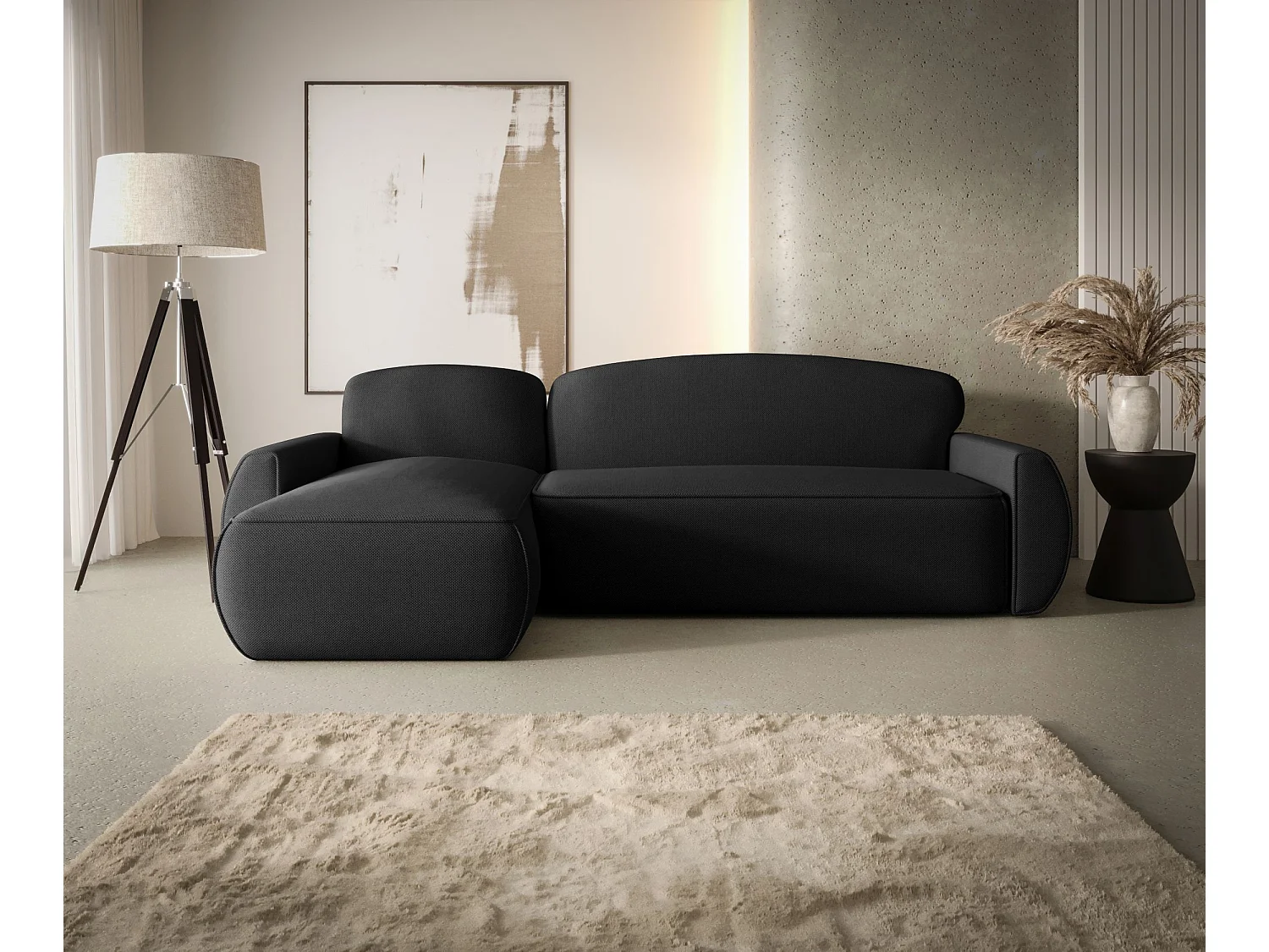 ECKSOFA mit Schlaffunktion LUCAS Curio 99 Schwarz Links L-Form Sofa mit Stauraum Bettkasten Wohnzimmersofa Couch Sofa Bettsofa Bettkasten Bettcouch