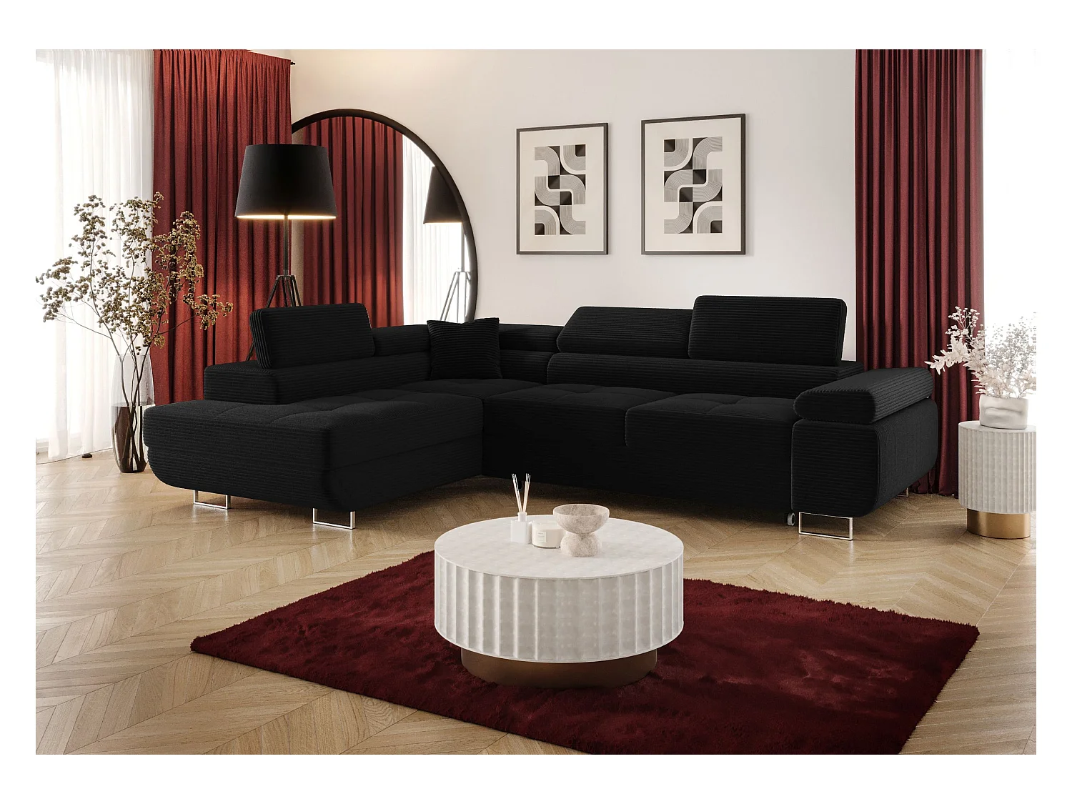 ECKSOFA EMILY mit Schlaffunktion Poso 135 Schwarz Links L-Form Sofa mit Stauraum Bettkasten Wohnzimmersofa Couch Sofa Bettsofa Bettkasten Bettcouch