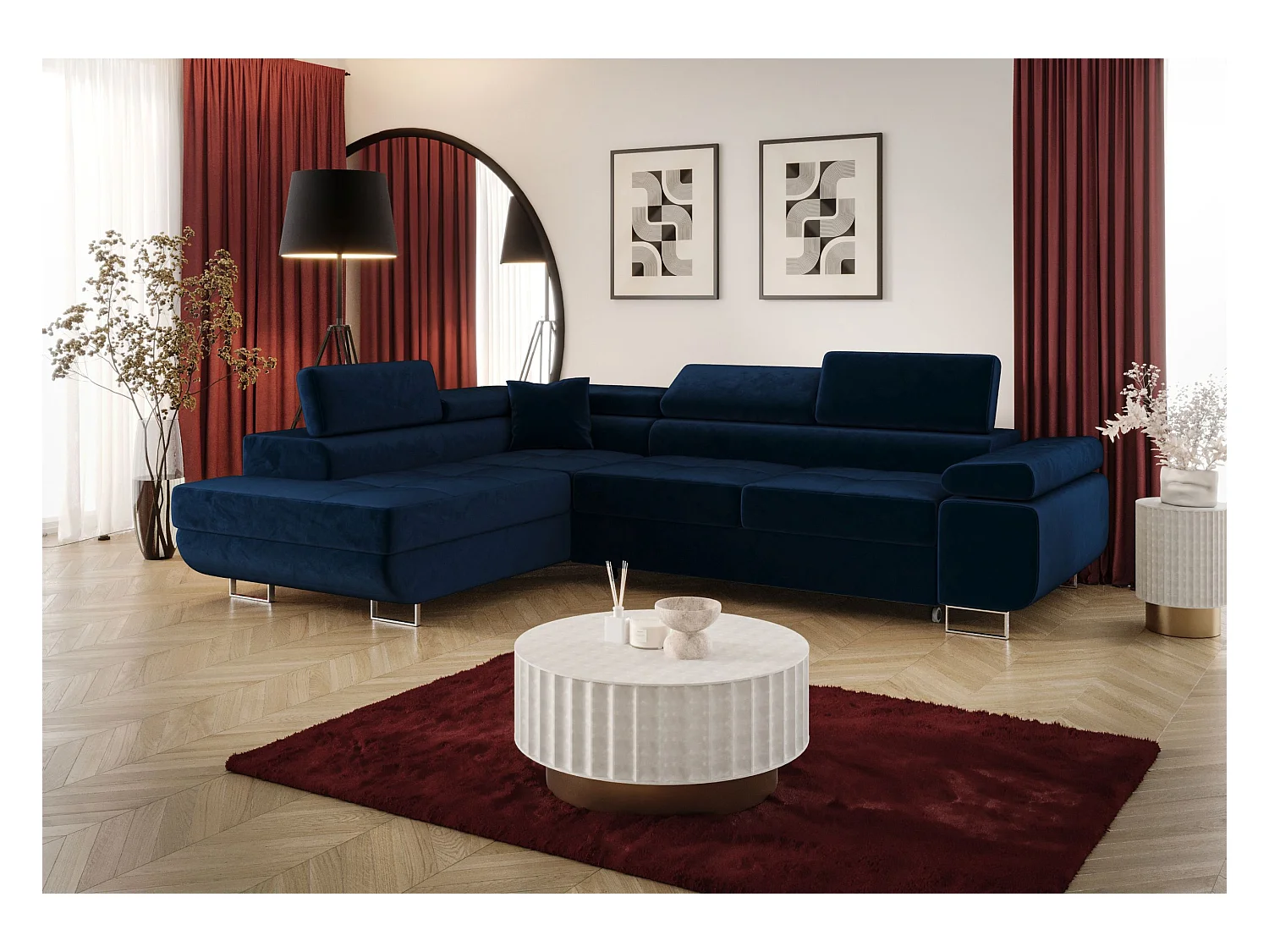 ECKSOFA EMILY mit Schlaffunktion Monolith 77 Dunkelblau Links L-Form Sofa mit Stauraum Bettkasten Wohnzimmersofa Couch Sofa Bettsofa Bettkasten Bettcouch