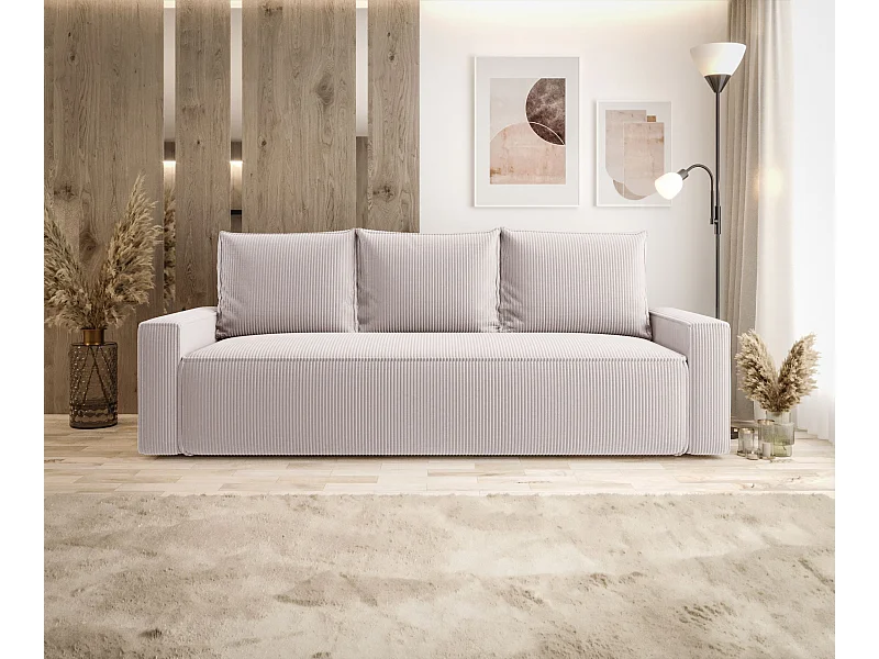 Sofa SAVIO Poso 100 ecru z pojemnikiem na pościel sofa do salonu, sofa rozkładana, sofa z pojemnikiem