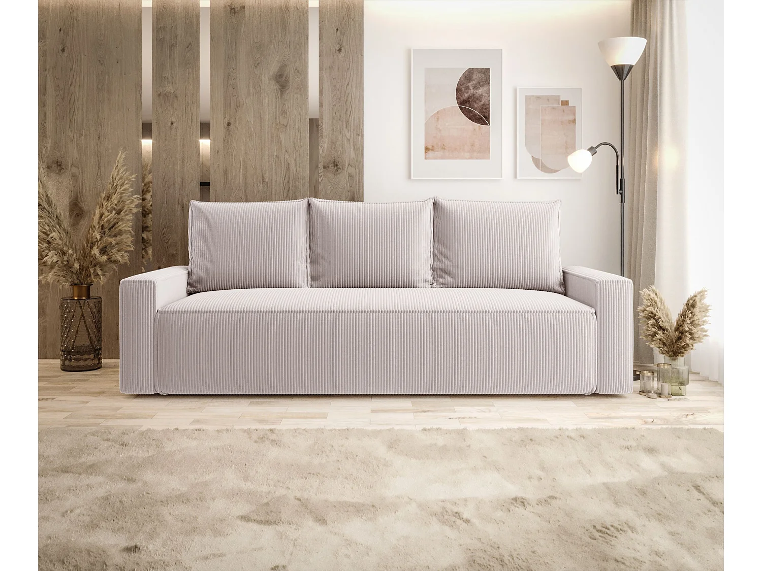 Sofa SAVIO Poso 100 ecru z pojemnikiem na pościel sofa do salonu, sofa rozkładana, sofa z pojemnikiem