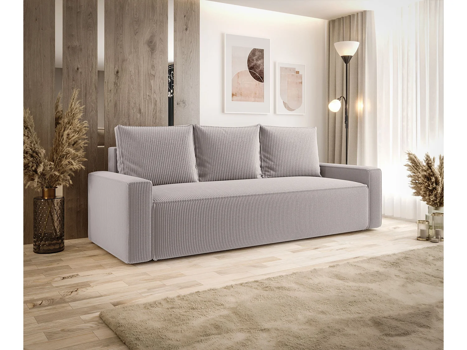 Sofa SAVIO Poso 100 ecru z pojemnikiem na pościel sofa do salonu, sofa rozkładana, sofa z pojemnikiem