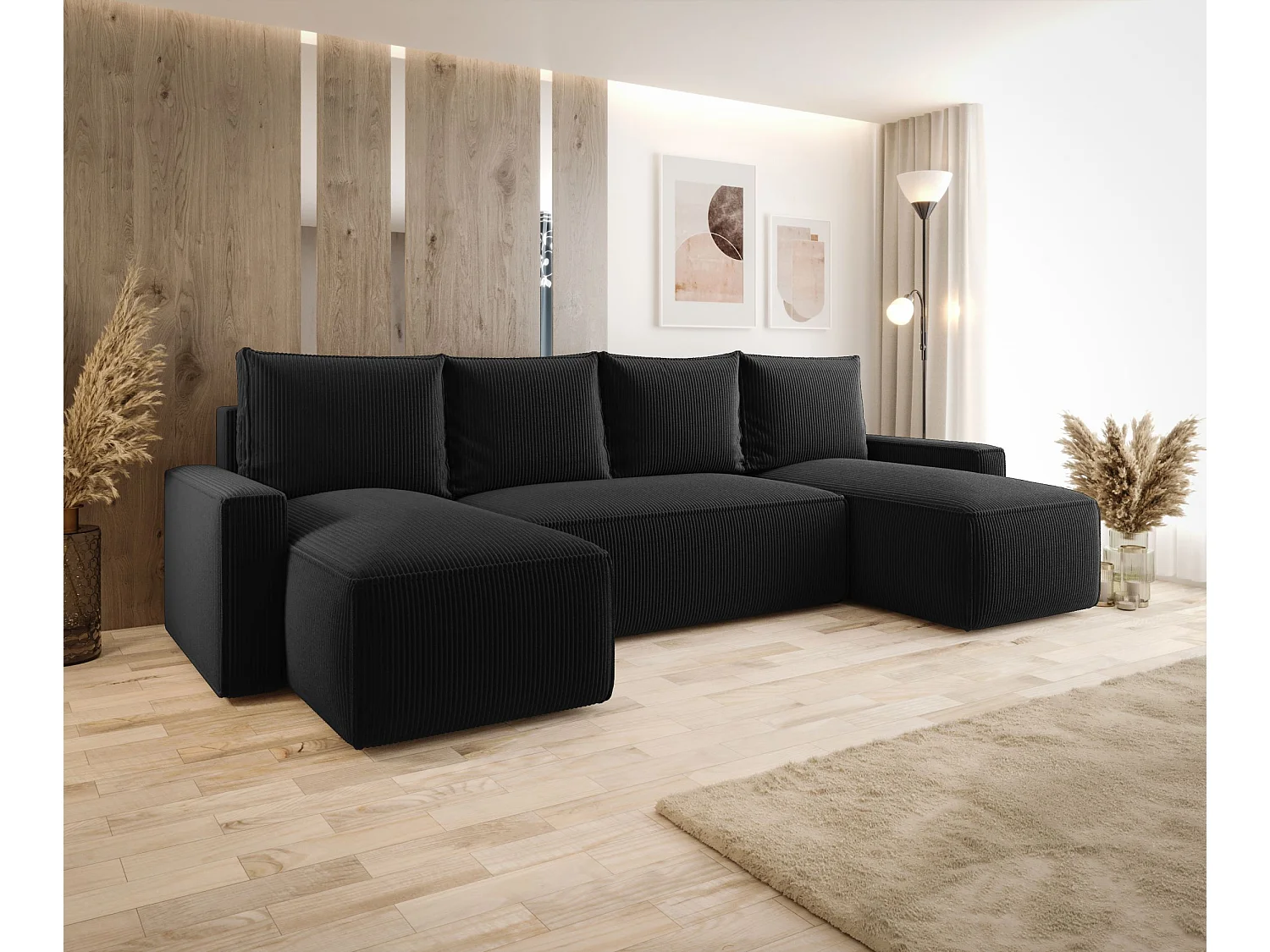 ECKSOFA mit Schlaffunktion SAVIO U Poso 135 Schwarz U-Form Sofa mit Stauraum Bettkasten Wohnzimmersofa Couch Sofa Bettsofa Bettkasten Bettcouch