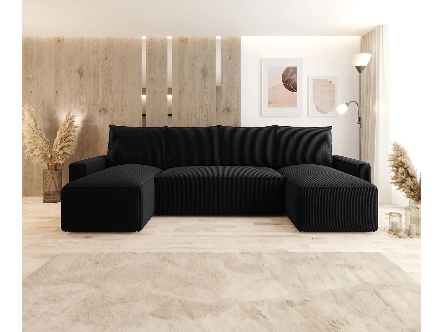 ECKSOFA mit Schlaffunktion SAVIO U Poso 135 Schwarz U-Form Sofa mit Stauraum Bettkasten Wohnzimmersofa Couch Sofa Bettsofa Bettkasten Bettcouch