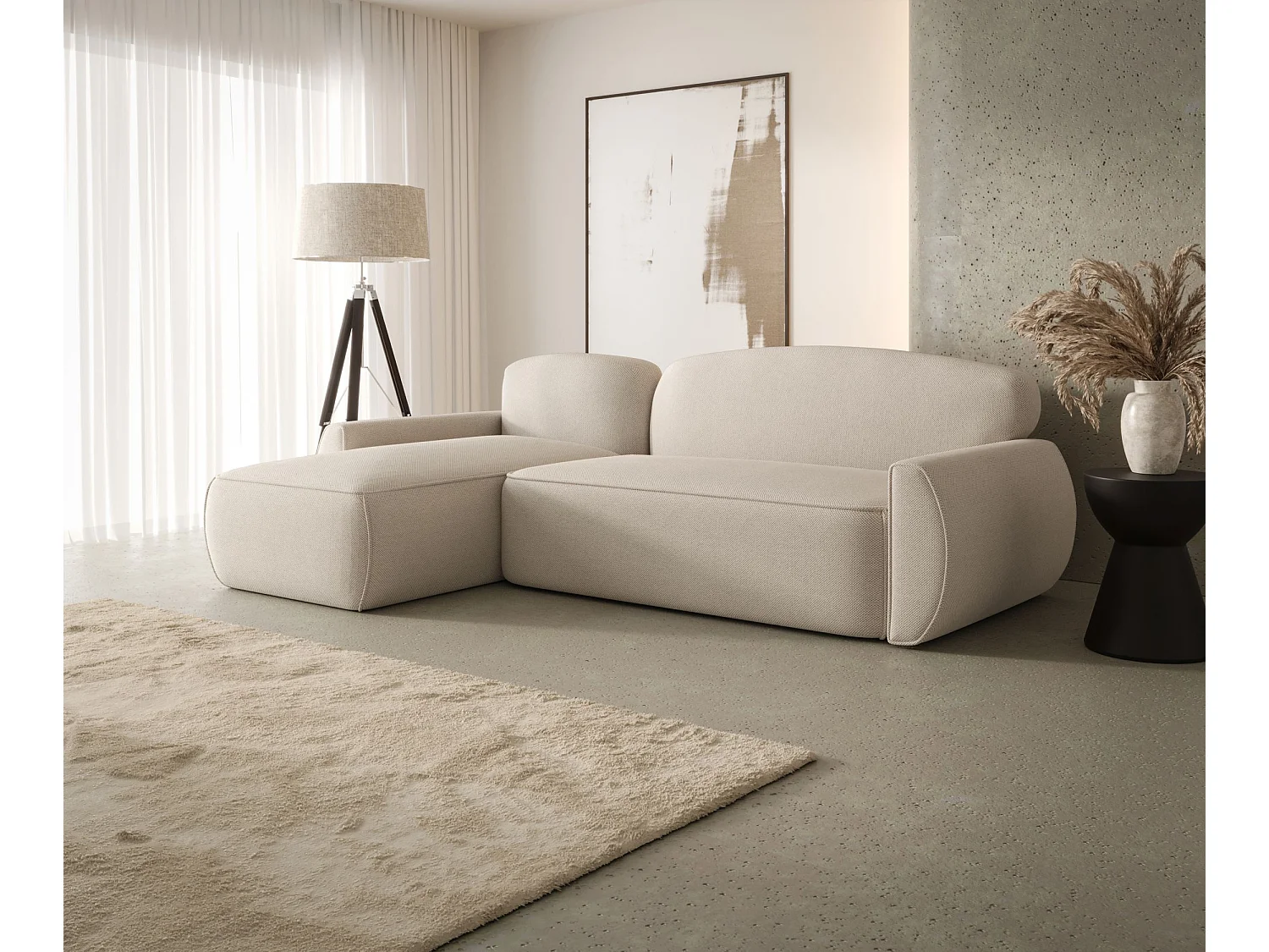 ECKSOFA mit Schlaffunktion LUCAS Curio 09 Ecru Links L-Form Sofa mit Stauraum Bettkasten Wohnzimmersofa Couch Sofa Bettsofa Bettkasten Bettcouch