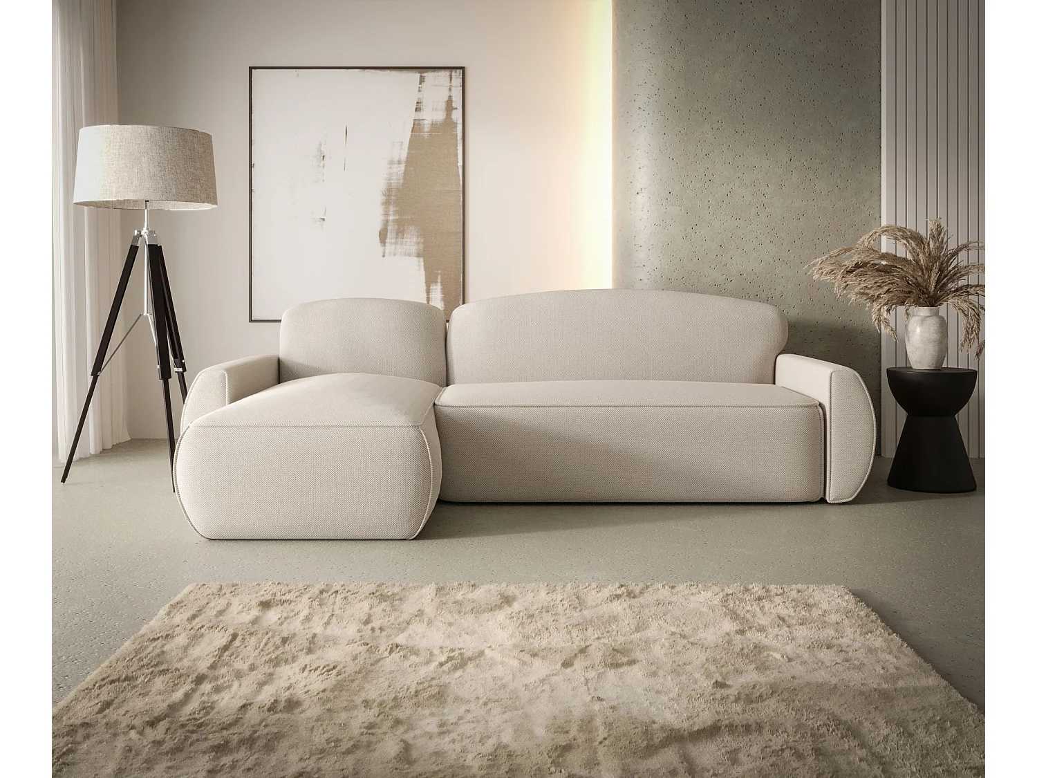 ECKSOFA mit Schlaffunktion LUCAS Curio 09 Ecru Links L-Form Sofa mit Stauraum Bettkasten Wohnzimmersofa Couch Sofa Bettsofa Bettkasten Bettcouch