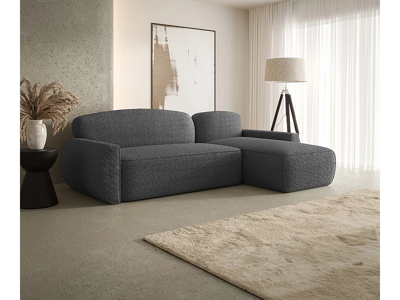 Narożnik z funkcją spania LUCAS Quelle 92 ciemnoszary prawy sofa w kształcie L z pojemnikiem na pościel sofa do salonu, sofa rozkładana, sofa z pojemnikiem