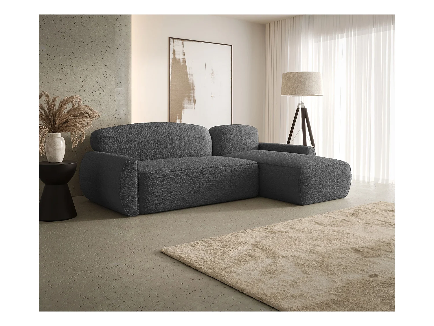 Narożnik z funkcją spania LUCAS Quelle 92 ciemnoszary prawy sofa w kształcie L z pojemnikiem na pościel sofa do salonu, sofa rozkładana, sofa z pojemnikiem