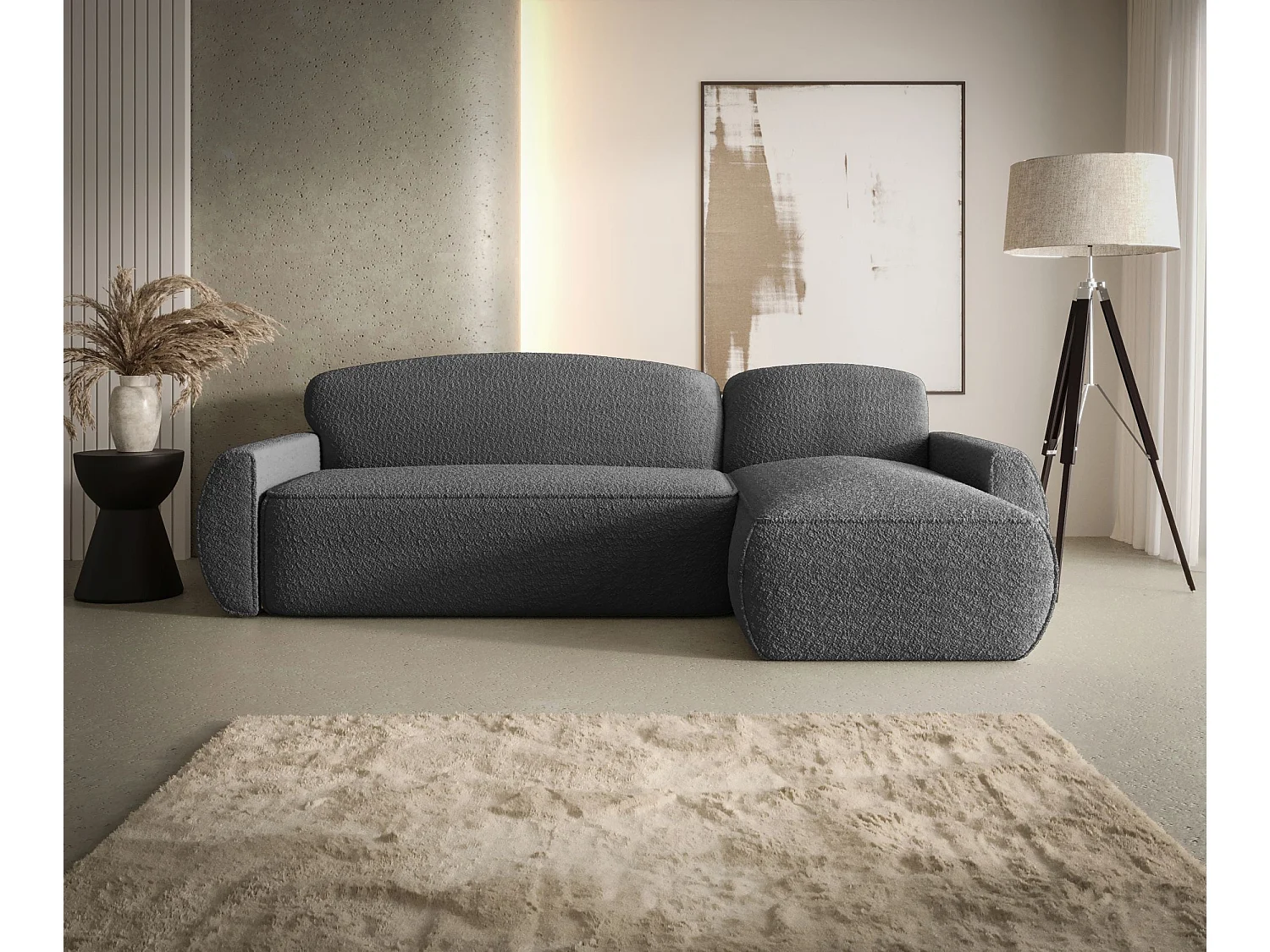 Narożnik z funkcją spania LUCAS Quelle 92 ciemnoszary prawy sofa w kształcie L z pojemnikiem na pościel sofa do salonu, sofa rozkładana, sofa z pojemnikiem