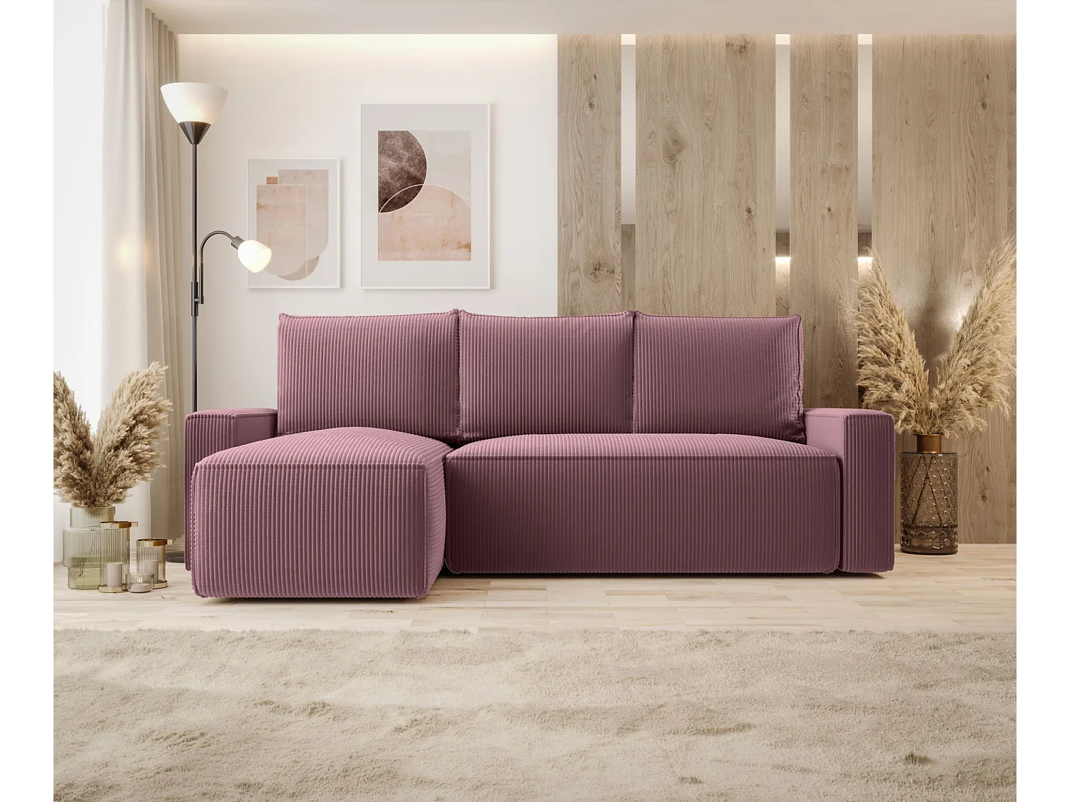 ECKSOFA mit Schlaffunktion SAVIO Poso 130 Violett Links L-Form Sofa mit Stauraum Bettkasten Wohnzimmersofa Couch Sofa Bettsofa Bettkasten Bettcouch