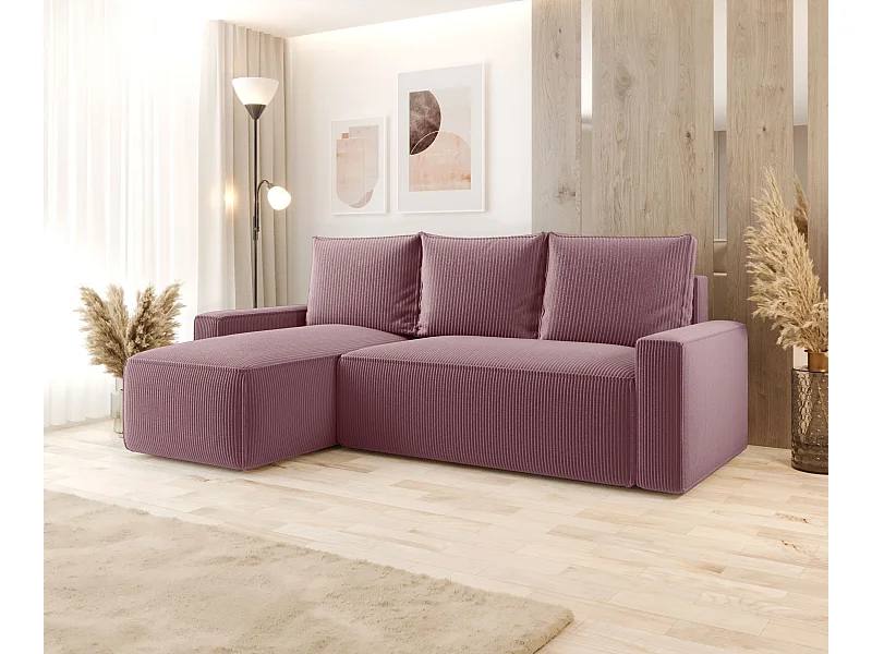 ECKSOFA mit Schlaffunktion SAVIO Poso 130 Violett Links L-Form Sofa mit Stauraum Bettkasten Wohnzimmersofa Couch Sofa Bettsofa Bettkasten Bettcouch