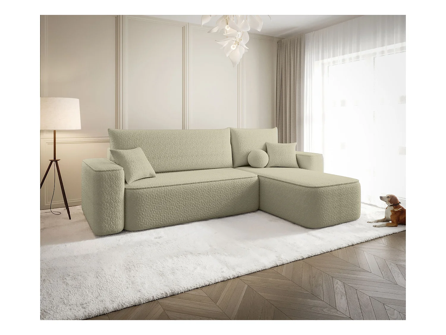 HOEKBANK SENNO met slaapfunctie Quelle 06 Beige Rechts L-vorm bank met opbergruimte, slaapbank, woonkamerbank