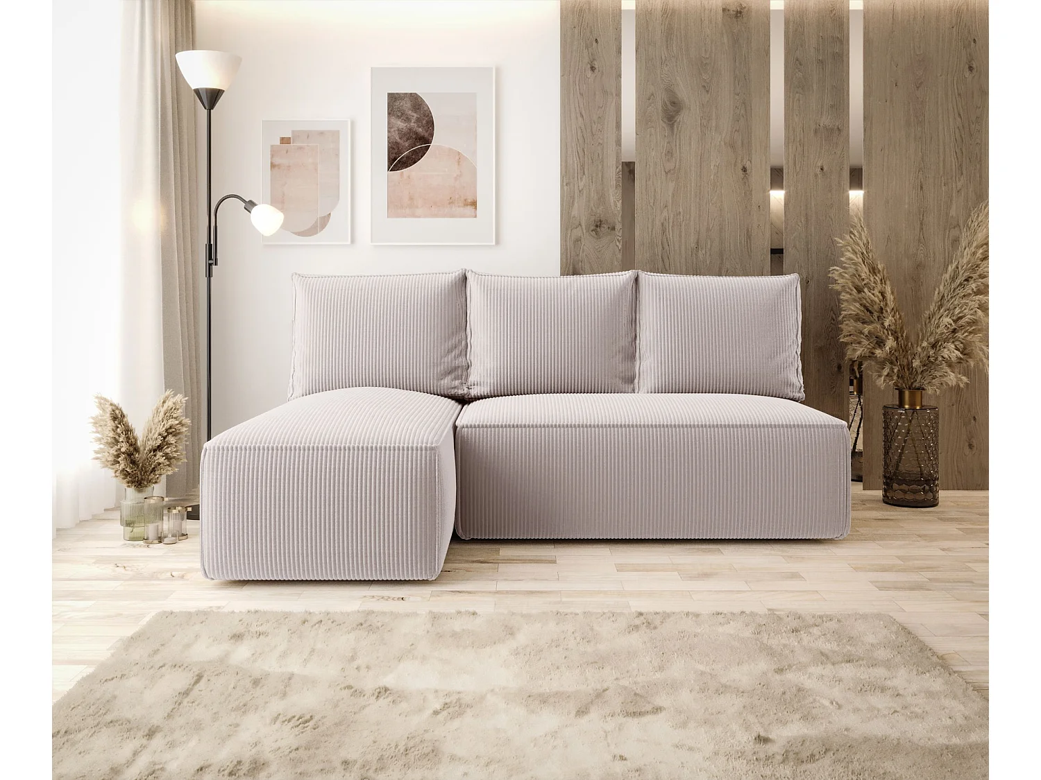 Narożnik z funkcją spania SAVIO MINI Poso 100 ecru lewy sofa w kształcie L z pojemnikiem na pościel sofa do salonu, sofa rozkładana, sofa z pojemnikiem