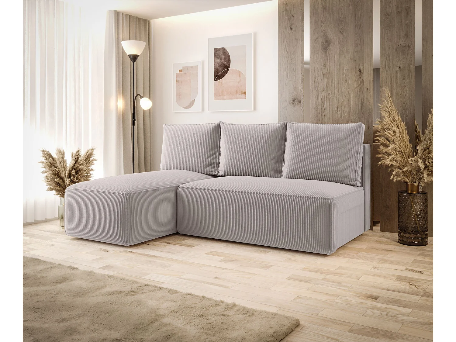 Narożnik z funkcją spania SAVIO MINI Poso 100 ecru lewy sofa w kształcie L z pojemnikiem na pościel sofa do salonu, sofa rozkładana, sofa z pojemnikiem