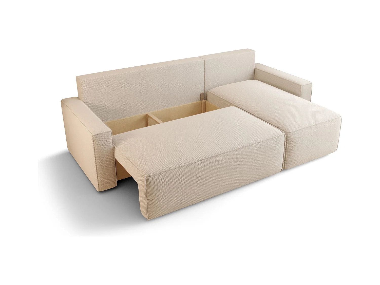 Narożnik z funkcją spania SAVIO Curio 09 ecru prawy sofa w kształcie L z pojemnikiem na pościel sofa do salonu, sofa rozkładana, sofa z pojemnikiem